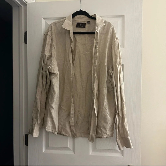 Size XXL Men’s Black Brown 1826 Long Sleeve Linen Button Up Shirt - Picture 2 of 4